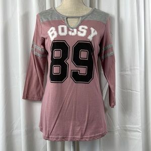 Bobbie Brooks L Pink/Grey Bossy Shirt